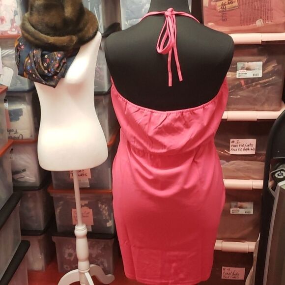 Fushia Pink Floral Mini dress Surplice Neck Lace Detail Side Slit sizes … - Picture 7 of 9